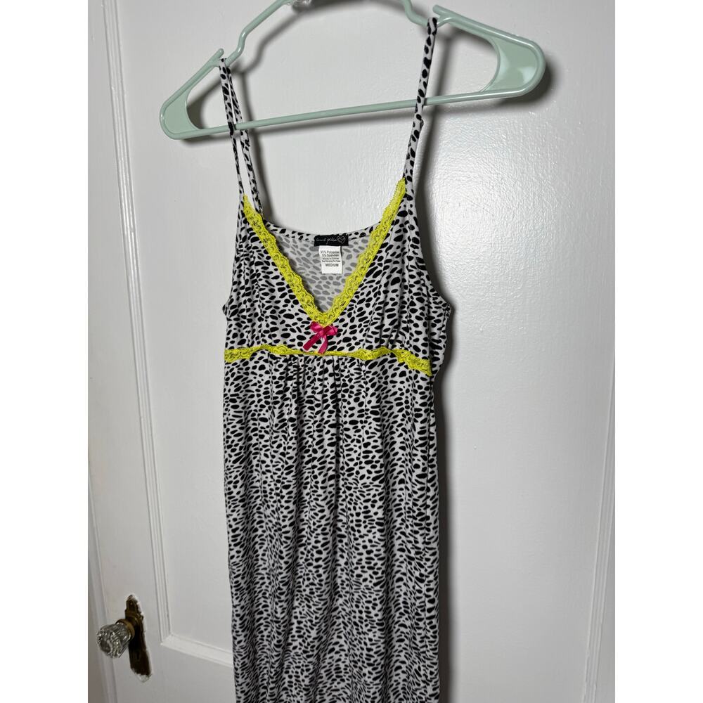 Vintage Y2K Black White Leopard Babydoll Lime Green Cami Mini Dress Women's MED - Picture 3 of 5